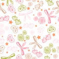 Seamless pattern. roses, bows, hearts, daisies, stars. handmade vector illustration Royalty Free Stock Photo